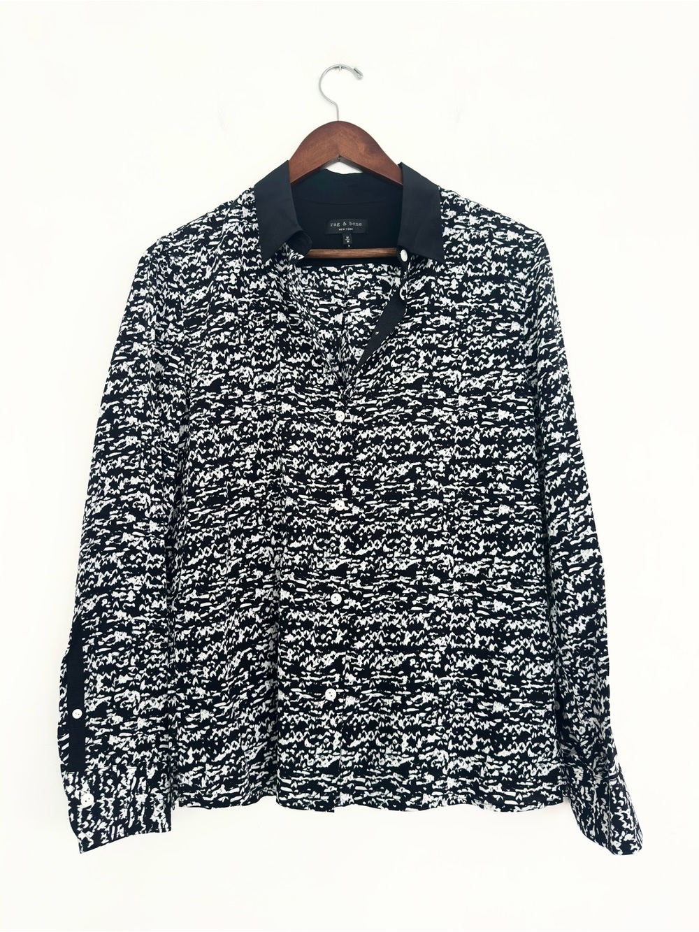 Rag & Bone Silk Button-Down Blouse Medium Black White Print